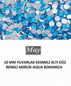 10 MM YUVARLAK KESMELİ ALTI DÜZ RENKLİ AKRİLİK-AQUA BOHEMICA