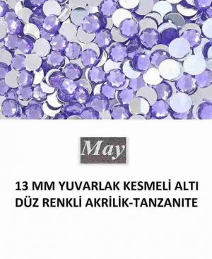13 MM YUVARLAK KESMELİ ALTI DÜZ RENKLİ AKRİLİK-TANZANITE