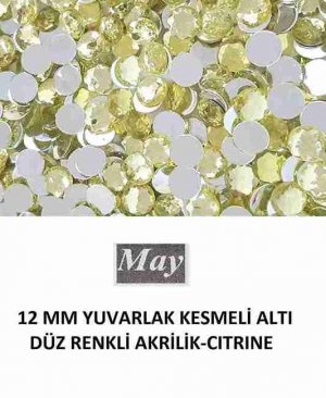 12 MM YUVARLAK KESMELİ ALTI DÜZ RENKLİ AKRİLİK-CITRINE
