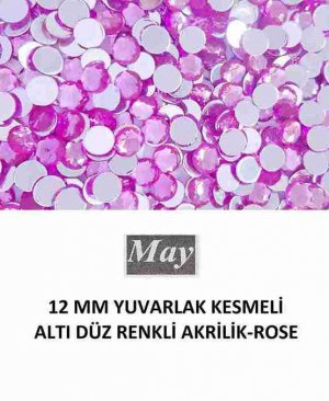 12 MM YUVARLAK KESMELİ ALTI DÜZ RENKLİ AKRİLİK-ROSE