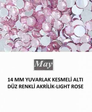 14 MM YUVARLAK KESMELİ ALTI DÜZ RENKLİ AKRİLİK-LIGHT ROSE