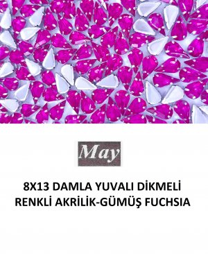 8X13 DAMLA YUVALI DİKMELİ RENKLİ AKRİLİK-GÜMÜŞ FUCHSIA