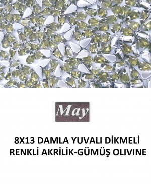 8X13 DAMLA YUVALI DİKMELİ RENKLİ AKRİLİK-GÜMÜŞ OLIVINE