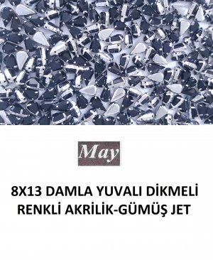 8X13 DAMLA YUVALI DİKMELİ RENKLİ AKRİLİK-GÜMÜŞ JET