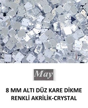 8 MM ALTI DÜZ KARE DİKME RENKLİ AKRİLİK-CRYSTAL