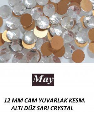 12 MM CAM YUVARLAK KESMELİ ALTI DÜZ SARI CRYSTAL