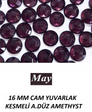 16 MM CAM YUVARLAK KESMELİ ALTI DÜZ AMETHYST