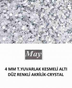 4 MM T.YUVARLAK KESMELİ ALTI DÜZ RENKLİ AKRİLİK-CRYSTAL