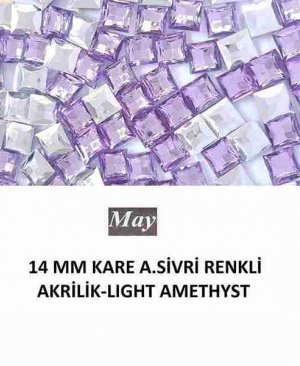 14 MM KARE ALTI SİVRİ RENKLİ AKRİLİK-LIGHT AMETHYST