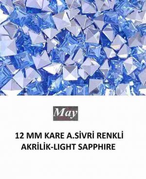 12 MM KARE ALTI SİVRİ RENKLİ AKRİLİK-LIGHT SAPPHIRE