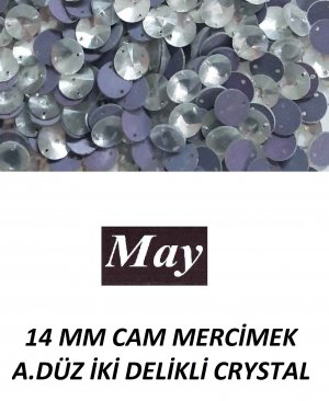 14 MM CAM MERCİMEK ALTI DÜZ İKİ DELİKLİ CRYSTAL