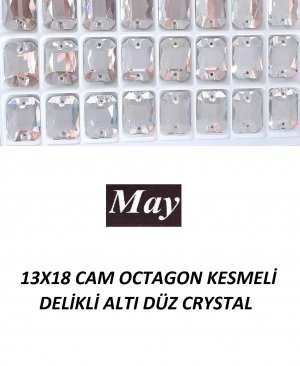 13X18 CAM OCTAGON KESMELİ DELİKLİ ALTI DÜZ CRYSTAL