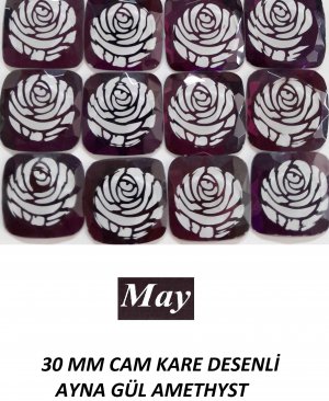 30 MM CAM KARE DESENLİ  AYNA GÜL AMETHYST