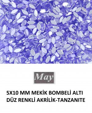 5X10 MM MEKİK BOMBELİ ALTI DÜZ RENKLİ AKRİLİK-TANZANITE
