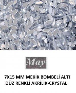 7X15 MM MEKİK BOMBELİ ALTI DÜZ RENKLİ AKRİLİK-CRYSTAL