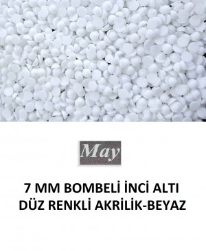 7 MM BOMBELİ İNCİ ALTI DÜZ RENKLİ AKRİLİK-BEYAZ