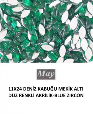 11X24 DENİZ KABUĞU MEKİK ALTI DÜZ RENKLİ AKRİLİK-BLUE ZIRCON
