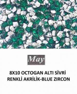 8X10 OCTOGAN ALTI SİVRİ RENKLİ AKRİLİK-BLUE ZIRCON