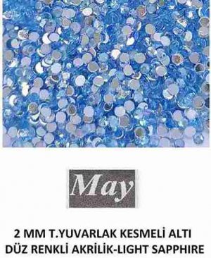 2 MM T.YUVARLAK KESMELİ ALTI DÜZ RENKLİ AKRİLİK-LIGHT SAPPHIRE