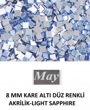 8 MM KARE ALTI DÜZ RENKLİ AKRİLİK-LIGHT SAPPHIRE