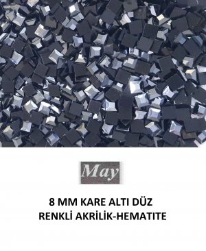 8 MM KARE ALTI DÜZ RENKLİ AKRİLİK-HEMATITE