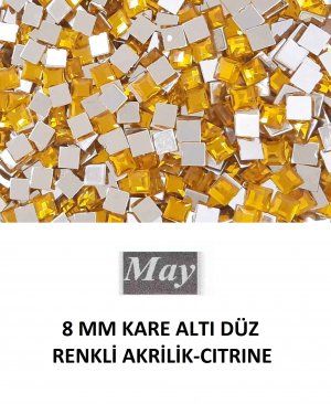 8 MM KARE ALTI DÜZ RENKLİ AKRİLİK-CITRINE