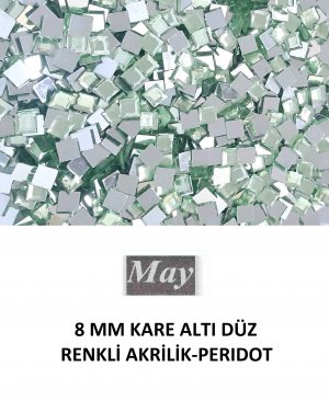 8 MM KARE ALTI DÜZ RENKLİ AKRİLİK-PERIDOT