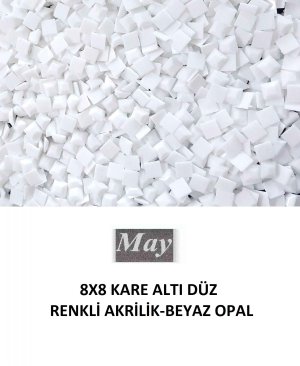 8 MM KARE ALTI DÜZ RENKLİ AKRİLİK-BEYAZ OPAL