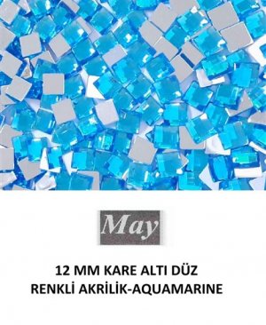 12 MM KARE ALTI DÜZ RENKLİ AKRİLİK-AQUAMARINE