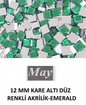 12 MM KARE ALTI DÜZ RENKLİ AKRİLİK-EMERALD