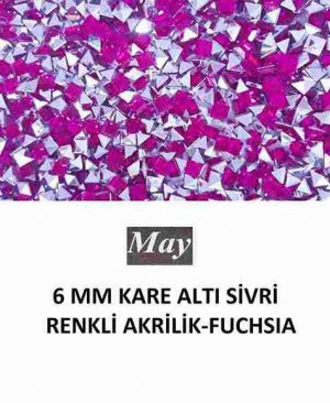 6 MM KARE ALTI SİVRİ RENKLİ AKRİLİK-FUCHSIA