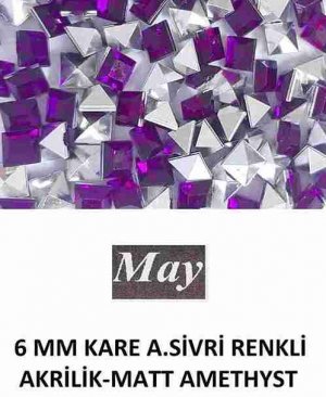 6 MM KARE ALTI SİVRİ RENKLİ AKRİLİK-MATT AMETHYST