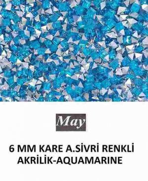 6 MM KARE ALTI SİVRİ RENKLİ AKRİLİK-AQUAMARINE