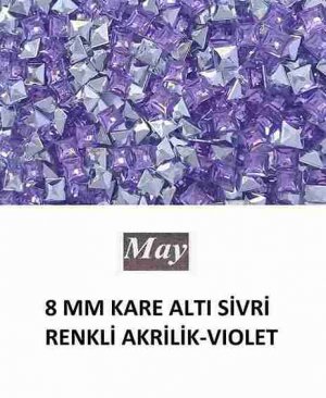 8 MM KARE ALTI SİVRİ RENKLİ AKRİLİK-VIOLET