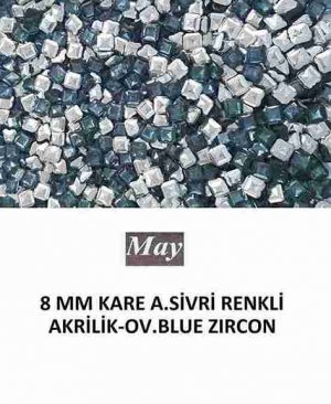 8 MM KARE ALTI SİVRİ RENKLİ AKRİLİK-OV.BLUE ZIRCON