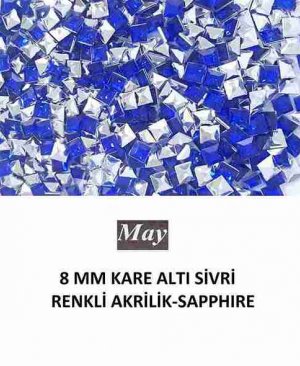 8 MM KARE ALTI SİVRİ RENKLİ AKRİLİK-SAPPHIRE