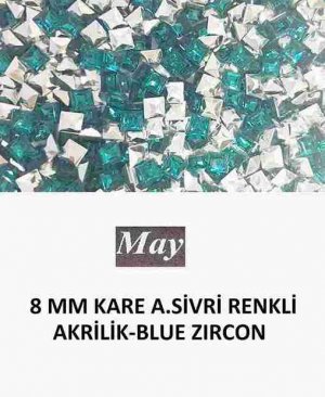 8 MM KARE ALTI SİVRİ RENKLİ AKRİLİK-BLUE ZIRCON