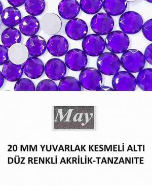 20 MM YUVARLAK KESMELİ ALTI DÜZ RENKLİ AKRİLİK-TANZANITE