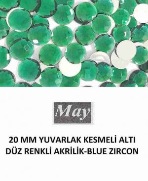 20 MM YUVARLAK KESMELİ ALTI DÜZ RENKLİ AKRİLİK-BLUE ZIRCON