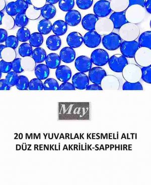 20 MM YUVARLAK KESMELİ ALTI DÜZ RENKLİ AKRİLİK-SAPPHIRE