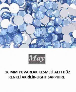 16 MM YUVARLAK KESMELİ ALTI DÜZ RENKLİ AKRİLİK-LIGHT SAPPHIRE
