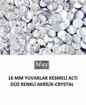 16 MM YUVARLAK KESMELİ ALTI DÜZ RENKLİ AKRİLİK-CRYSTAL