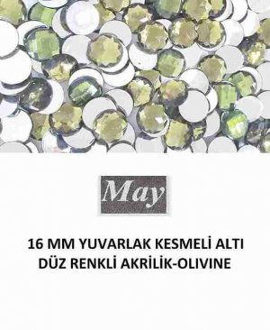 16 MM YUVARLAK KESMELİ ALTI DÜZ RENKLİ AKRİLİK-OLIVINE
