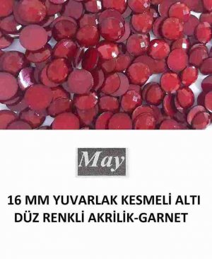 16 MM YUVARLAK KESMELİ ALTI DÜZ RENKLİ AKRİLİK-GARNET