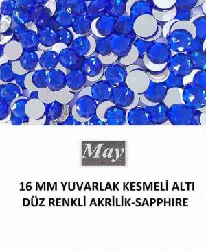 16 MM YUVARLAK KESMELİ ALTI DÜZ RENKLİ AKRİLİK-SAPPHIRE