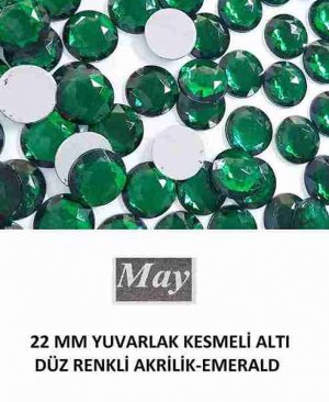 22 MM YUVARLAK KESMELİ ALTI DÜZ RENKLİ AKRİLİK-EMERALD