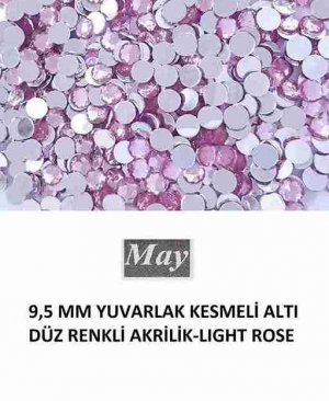 9,5 MM YUVARLAK KESMELİ ALTI DÜZ RENKLİ AKRİLİK-LIGHT ROSE