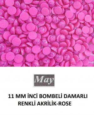11 MM İNCİ BOMBELİ DAMARLI RENKLİ AKRİLİK-ROSE