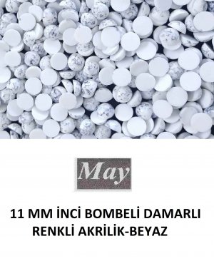 11 MM İNCİ BOMBELİ DAMARLI RENKLİ AKRİLİK-BEYAZ