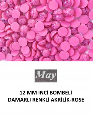 12 MM İNCİ BOMBELİ DAMARLI RENKLİ AKRİLİK-ROSE